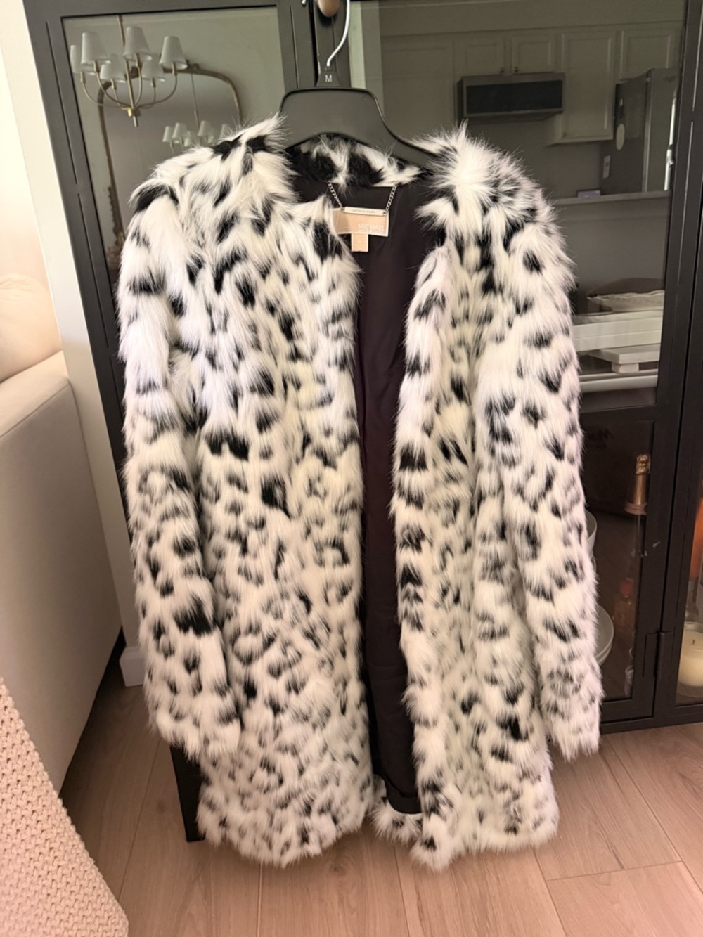 Michael Kors Faux Fur Leopard-Print Coat - White/Black